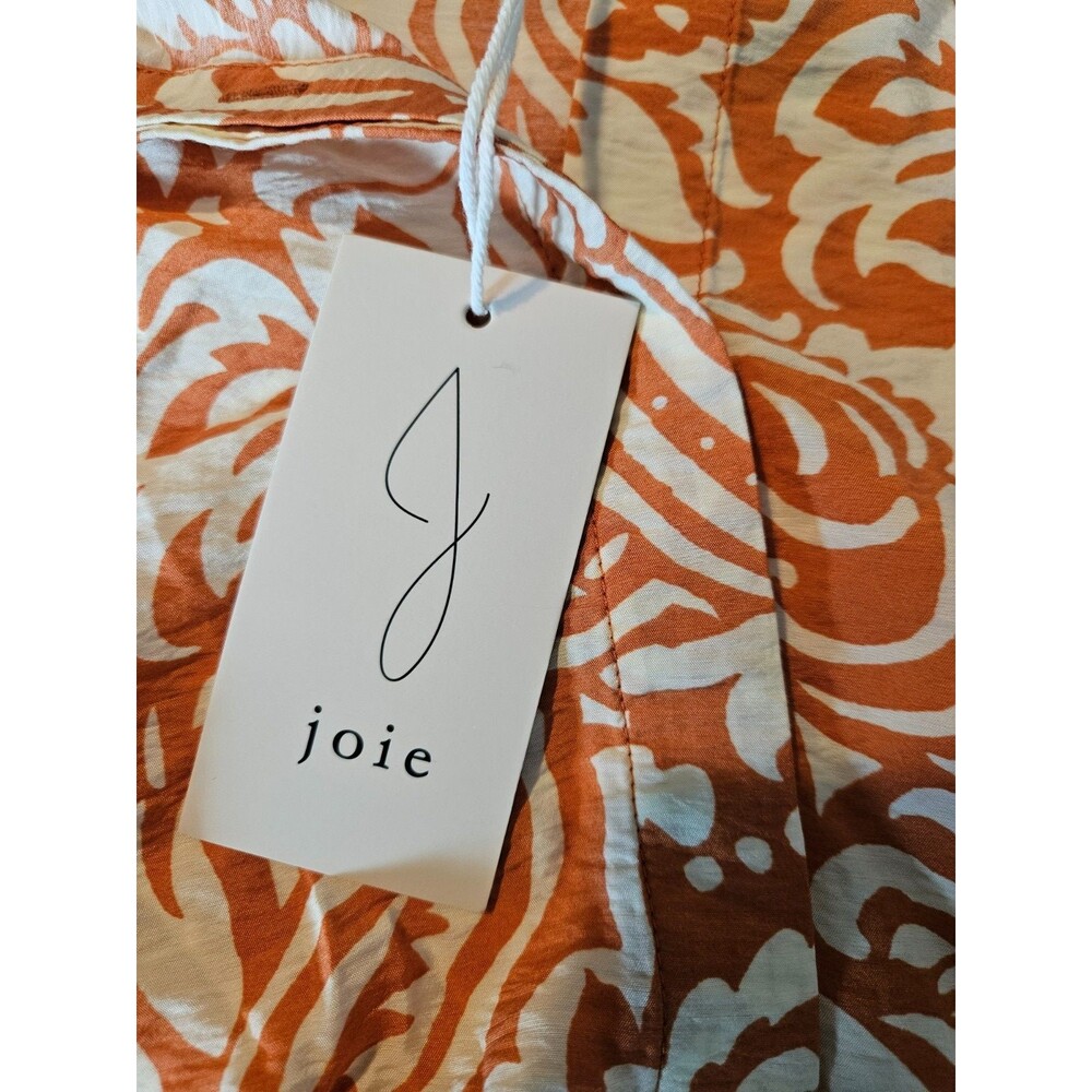 Joie Floral Print Silky Cropped Blouse, Tie Front, Short Sleeve, Size‎ S - Picture 7 of 9